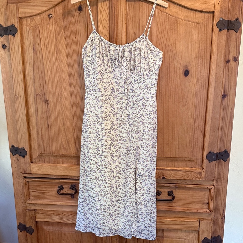 Yellow Floral Spaghetti Strap Dress with Front Side Slit